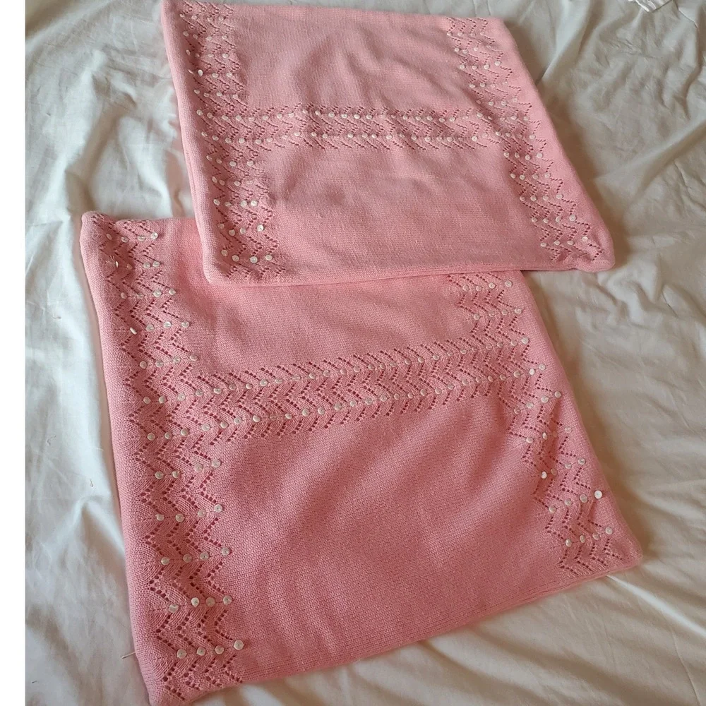 Sigrid Olsen Home Pink Cotton Knit Sequin Pointelle Pillow Covers Set of 2 18x18
